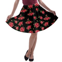 Red Roses A-line Skater Skirt by designsbymallika