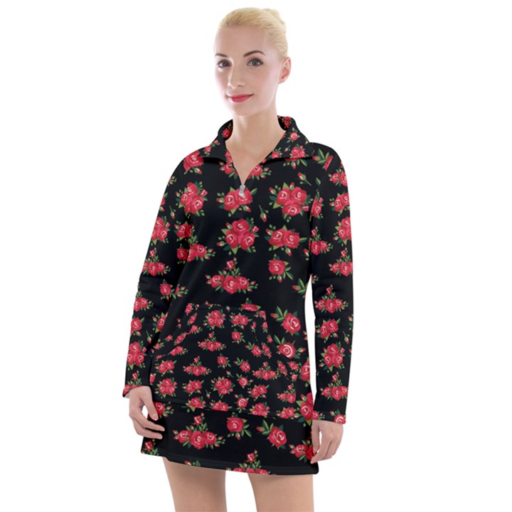 Red Roses Women s Long Sleeve Casual Dress