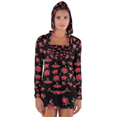 Red Roses Long Sleeve Hooded T-shirt by designsbymallika