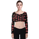 Red Roses Velvet Long Sleeve Crop Top View1