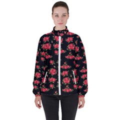 Red Roses Women s High Neck Windbreaker by designsbymallika