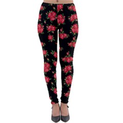 Red Roses Lightweight Velour Leggings by designsbymallika