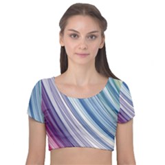 Rainbow Stripes Velvet Short Sleeve Crop Top  by Dazzleway