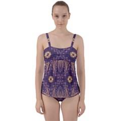 Gold And Purple Twist Front Tankini Set by Dazzleway