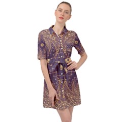 Gold And Purple Belted Shirt Dress by Dazzleway