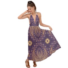 Gold And Purple Backless Maxi Beach Dress