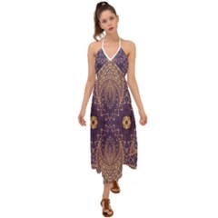 Gold And Purple Halter Tie Back Dress  by Dazzleway