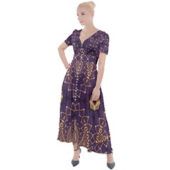 Gold And Purple Button Up Short Sleeve Maxi Dress by Dazzleway