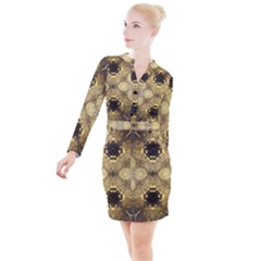 Black And Gold Button Long Sleeve Dress by Dazzleway