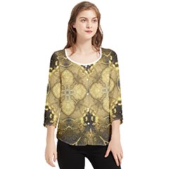 Black And Gold Chiffon Quarter Sleeve Blouse by Dazzleway