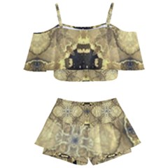 Black And Gold Kids  Off Shoulder Skirt Bikini by Dazzleway