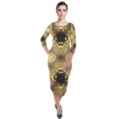 Black And Gold Quarter Sleeve Midi Velour Bodycon Dress by Dazzleway