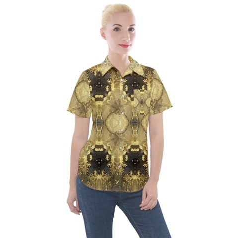 Black And Gold Women s Short Sleeve Pocket Shirt by Dazzleway