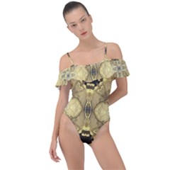 Black And Gold Frill Detail One Piece Swimsuit by Dazzleway