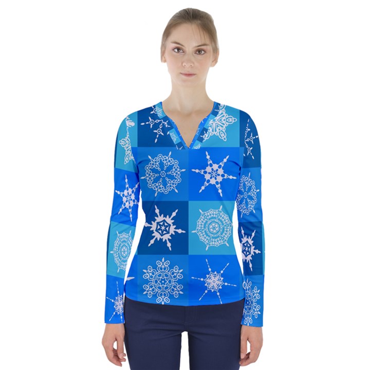 Snowflakes V-Neck Long Sleeve Top