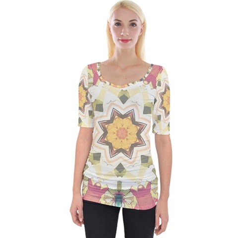 Cute Kaleidoscope Wide Neckline Tee by Dazzleway