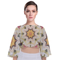 Cute Kaleidoscope Tie Back Butterfly Sleeve Chiffon Top by Dazzleway