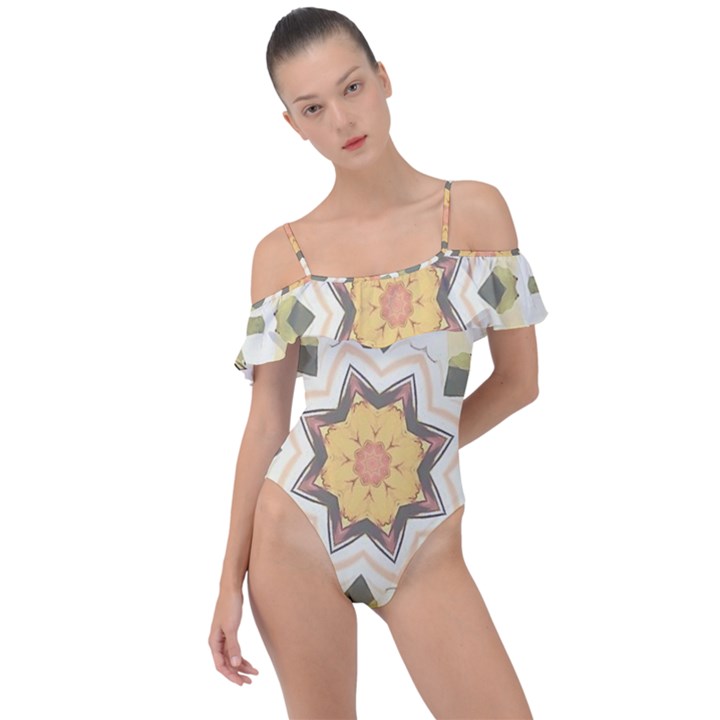 Cute kaleidoscope Frill Detail One Piece Swimsuit