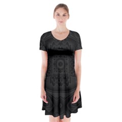 Black And Gray Short Sleeve V-neck Flare Dress by Dazzleway