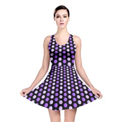 Purple And Pink Dots Pattern, Black Background Reversible Skater Dress by Casemiro