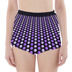 Purple And Pink Dots Pattern, Black Background High-waisted Bikini Bottoms by Casemiro