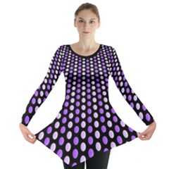 Purple And Pink Dots Pattern, Black Background Long Sleeve Tunic  by Casemiro