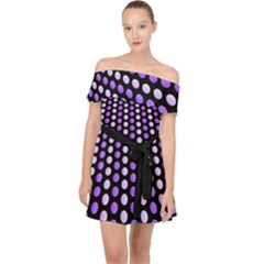 Purple And Pink Dots Pattern, Black Background Off Shoulder Chiffon Dress by Casemiro