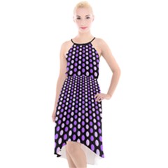 Purple And Pink Dots Pattern, Black Background High-low Halter Chiffon Dress  by Casemiro