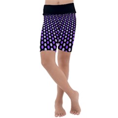 Purple And Pink Dots Pattern, Black Background Kids  Lightweight Velour Cropped Yoga Leggings by Casemiro