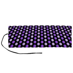 Purple And Pink Dots Pattern, Black Background Roll Up Canvas Pencil Holder (m) by Casemiro