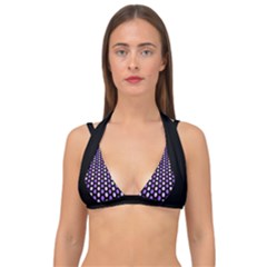 Purple And Pink Dots Pattern, Black Background Double Strap Halter Bikini Top