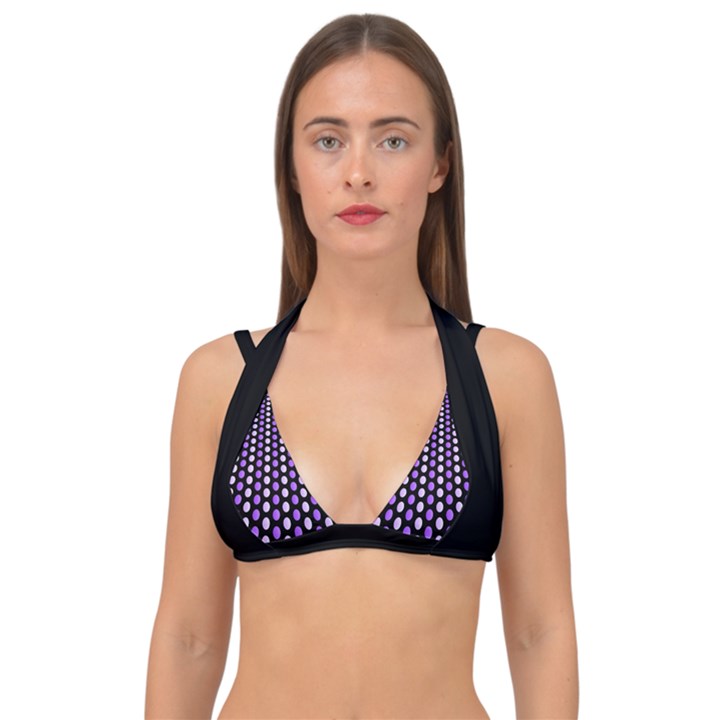 Purple and Pink Dots Pattern, black background Double Strap Halter Bikini Top