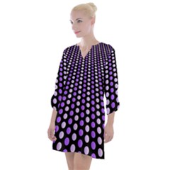 Purple And Pink Dots Pattern, Black Background Open Neck Shift Dress by Casemiro