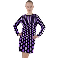 Purple And Pink Dots Pattern, Black Background Long Sleeve Hoodie Dress