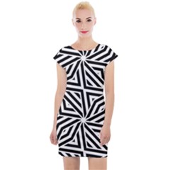 Black And White Abstract Lines, Geometric Pattern Cap Sleeve Bodycon Dress