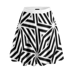 Black And White Abstract Lines, Geometric Pattern High Waist Skirt by Casemiro