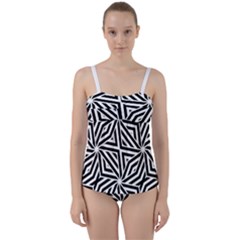 Black And White Abstract Lines, Geometric Pattern Twist Front Tankini Set by Casemiro