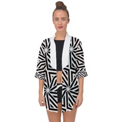 Black And White Abstract Lines, Geometric Pattern Open Front Chiffon Kimono by Casemiro