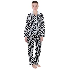 Black And White Abstract Lines, Geometric Pattern Satin Long Sleeve Pyjamas Set by Casemiro