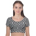 Black and white abstract lines, geometric pattern Velvet Short Sleeve Crop Top  View1