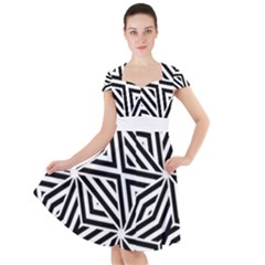 Black And White Abstract Lines, Geometric Pattern Cap Sleeve Midi Dress