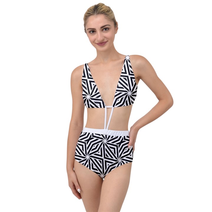 Black and white abstract lines, geometric pattern Tied Up Two Piece Swimsuit