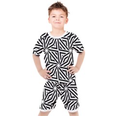 Black And White Abstract Lines, Geometric Pattern Kids  Tee And Shorts Set by Casemiro