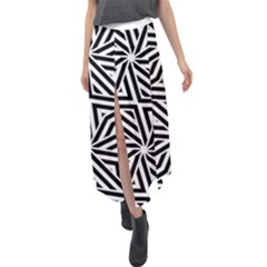 Black And White Abstract Lines, Geometric Pattern Velour Split Maxi Skirt by Casemiro