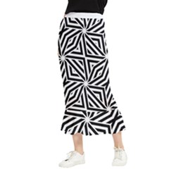 Black And White Abstract Lines, Geometric Pattern Maxi Fishtail Chiffon Skirt by Casemiro