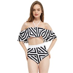 Black And White Abstract Lines, Geometric Pattern Halter Flowy Bikini Set  by Casemiro