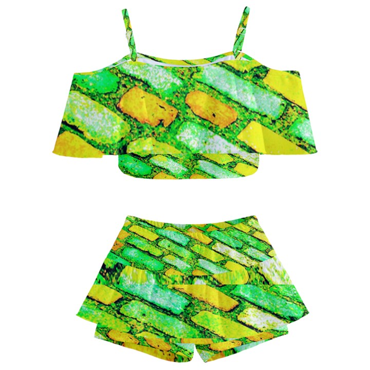 Diagonal street cobbles Kids  Off Shoulder Skirt Bikini