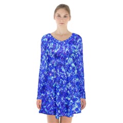 Blue Sequin Dreams Long Sleeve Velvet V-neck Dress by essentialimage