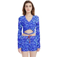 Blue Sequin Dreams Velvet Wrap Crop Top And Shorts Set by essentialimage