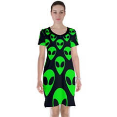 We Are Watching You! Aliens Pattern, Ufo, Faces Short Sleeve Nightdress by Casemiro